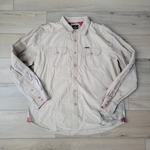 Marc Ecko Cut and Sew Vintage Beige Long Sleeve Button Up Shirt Men Sz XXL - Picture 1 of 16